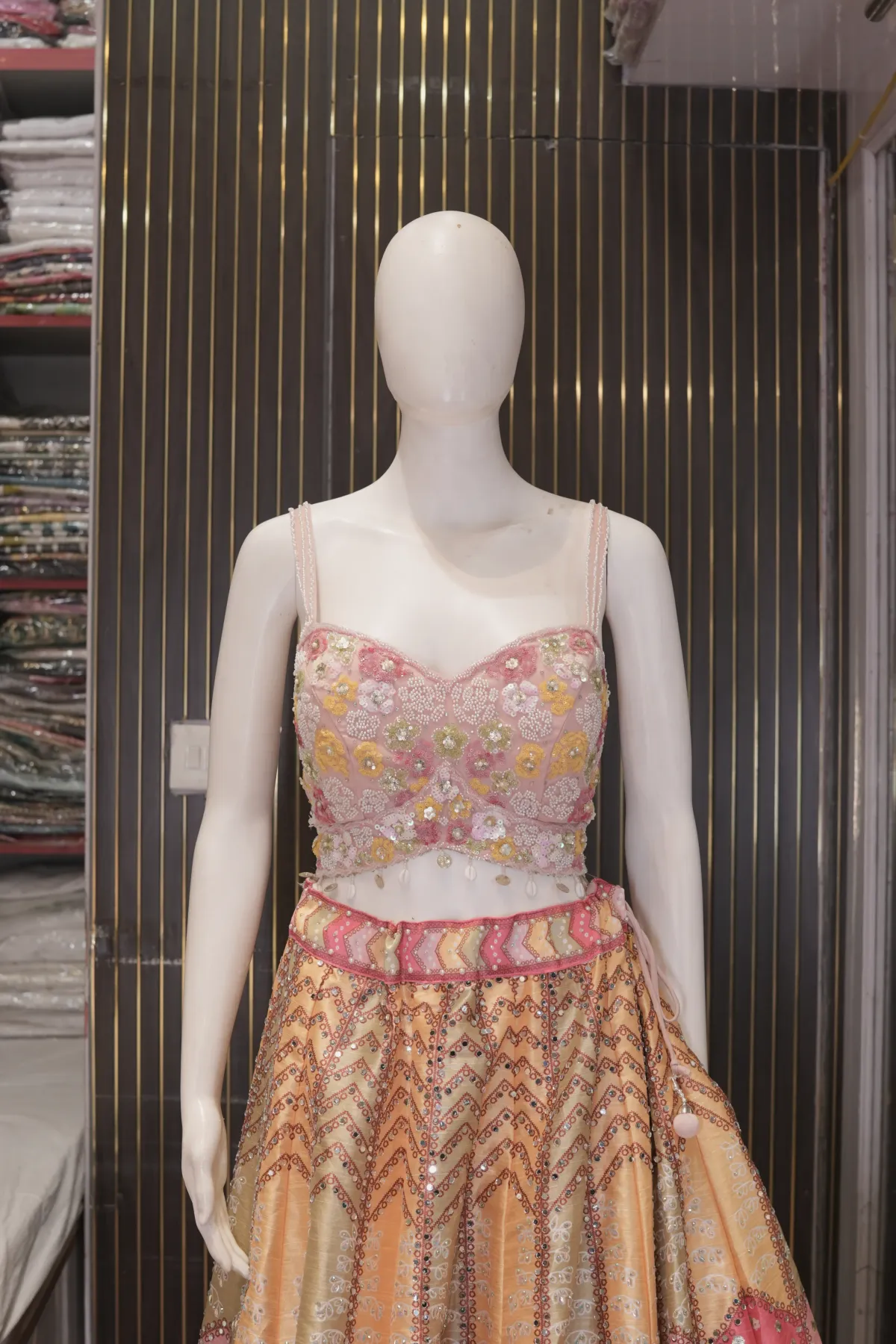 Pastel Pink & Peach Embroidered Lehenga Choli with Sheer Dupatta thumbnail 4