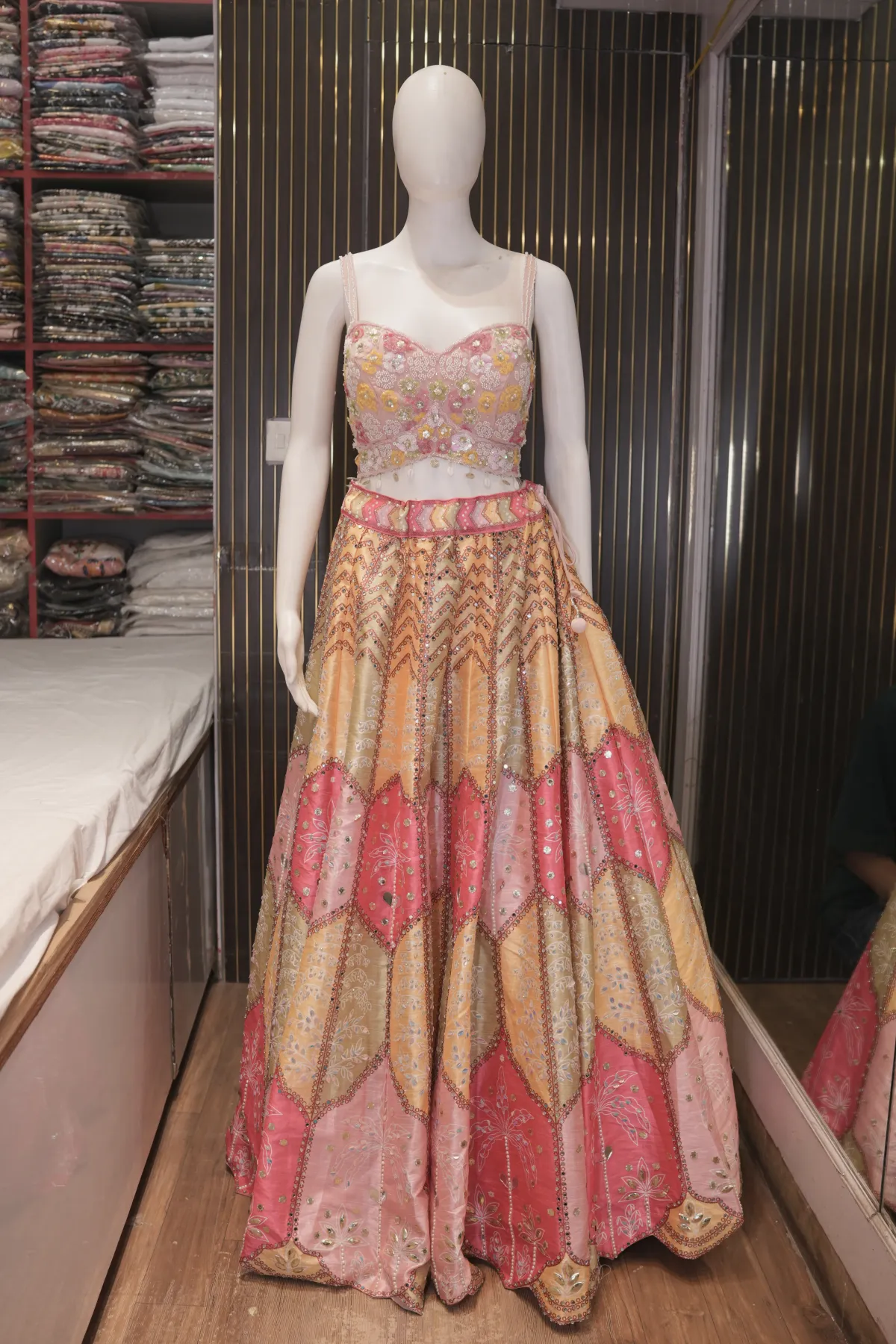 Pastel Pink & Peach Embroidered Lehenga Choli with Sheer Dupatta thumbnail 3