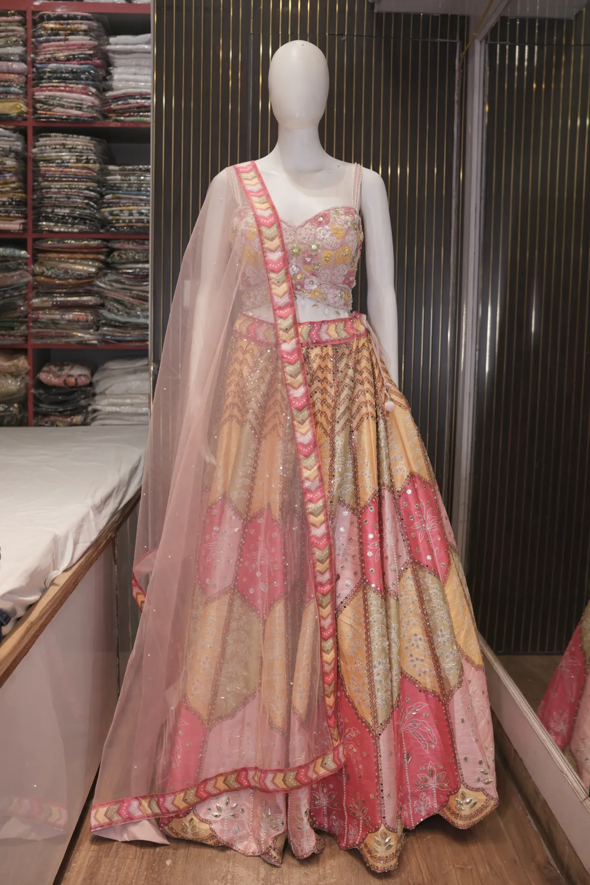 Pastel Pink & Peach Embroidered Lehenga Choli with Sheer Dupatta thumbnail 2