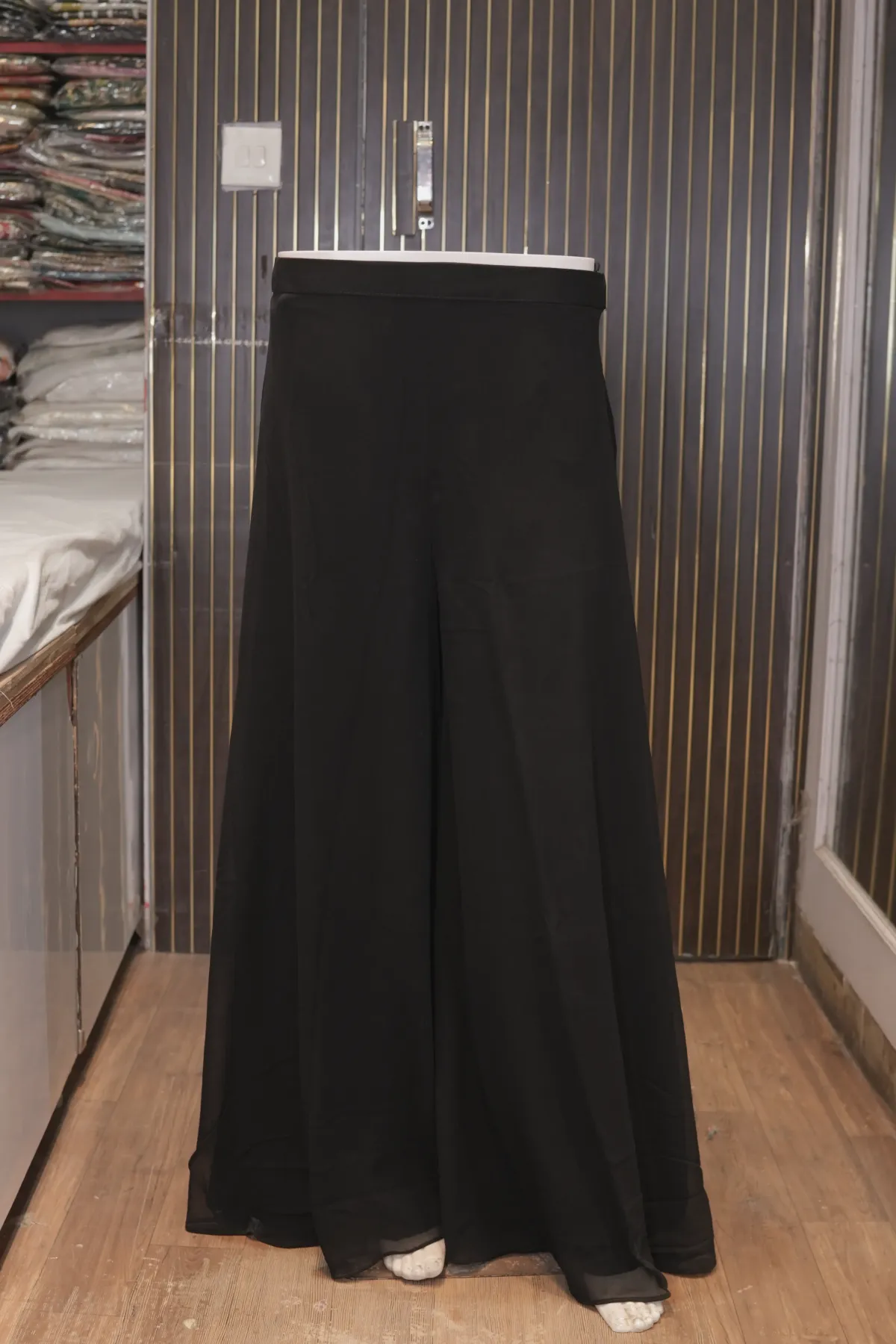 Black Embroidered Anarkali Suit with Palazzo Pants & Dupatta thumbnail 8