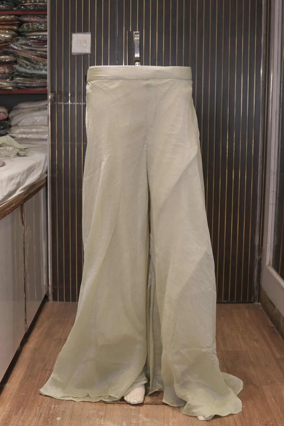 Pastel Sage Green Embroidered Kurta with Palazzo Pants & Dupatta thumbnail 6