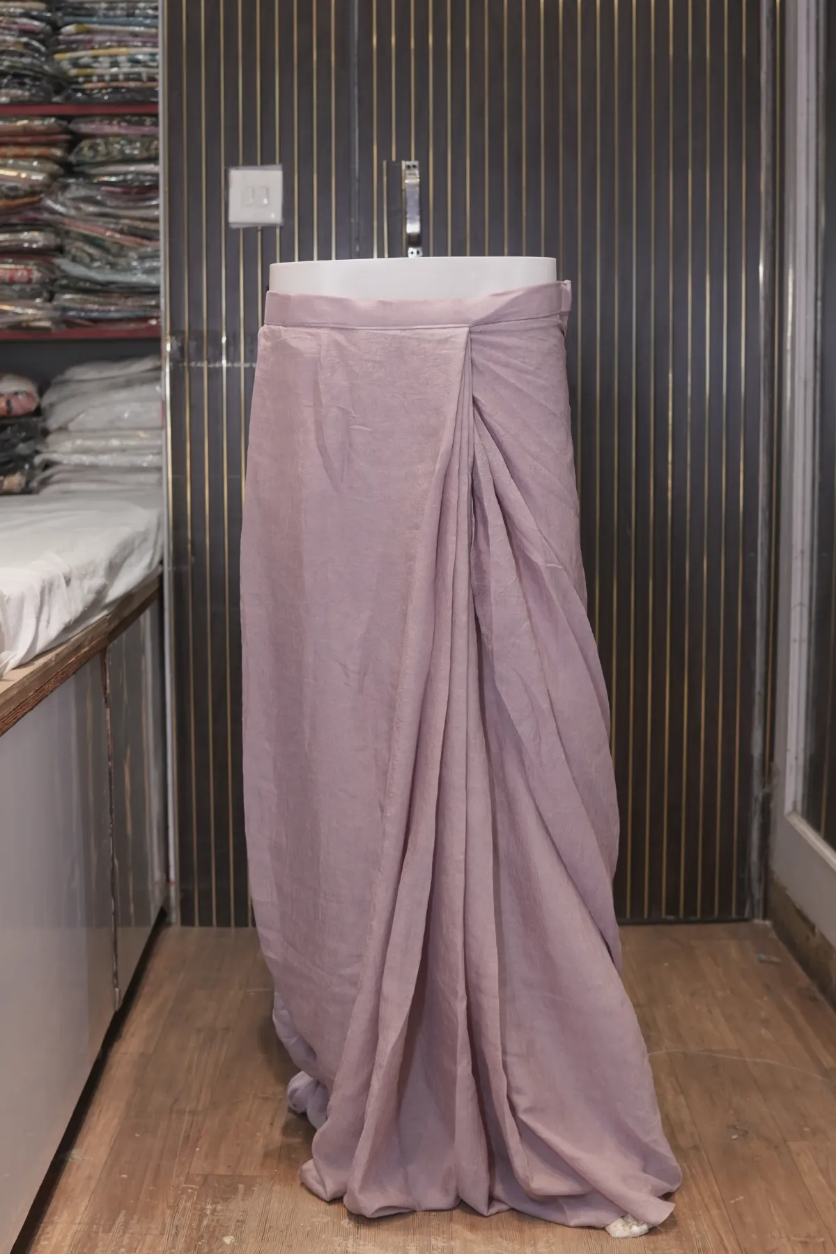 Lavender Embroidered Pre-Draped Saree Gown thumbnail 4