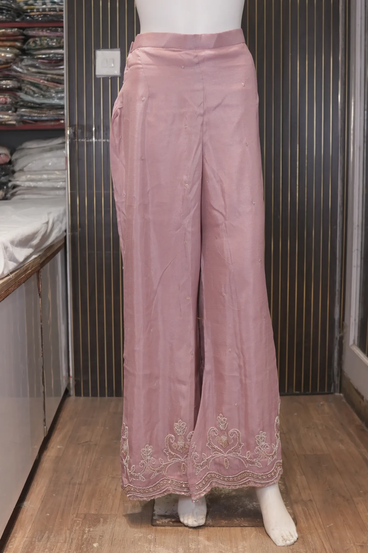 Dusty Blush Pink Embroidered Kurta with Palazzo Pants & Dupatta thumbnail 4