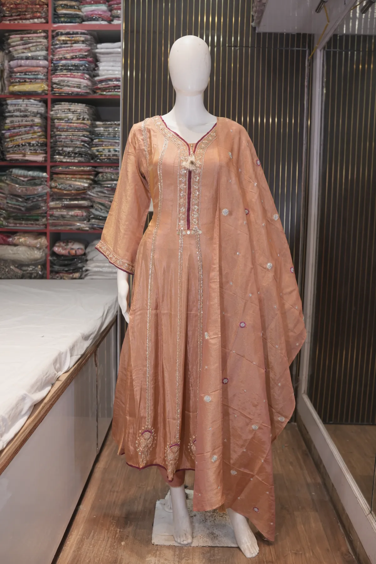 Peachy Rose Anarkali Kurta with Embroidered Border Detailing thumbnail 2