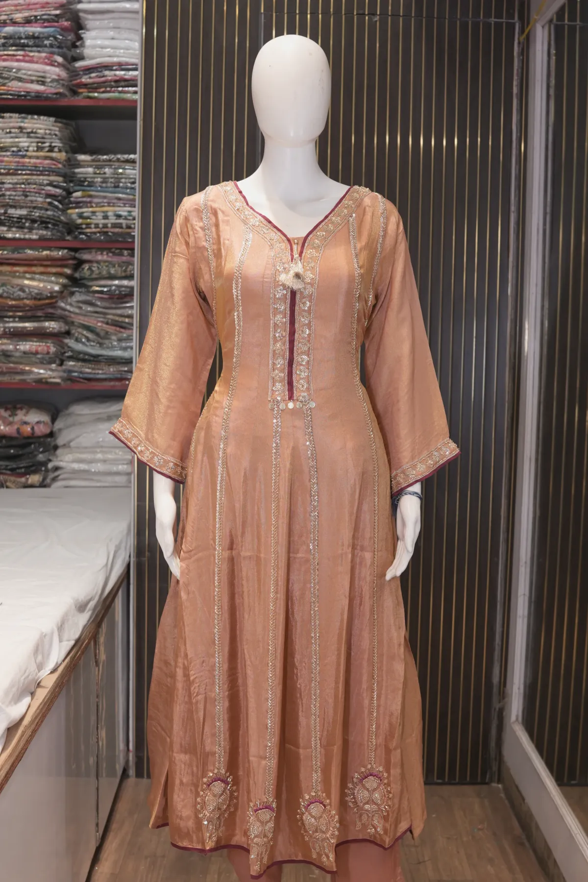 Peachy Rose Anarkali Kurta with Embroidered Border Detailing thumbnail 3
