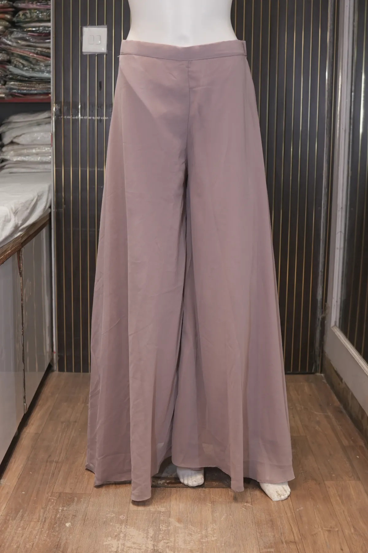 Dusty Mauve Embroidered Asymmetric Kurta with Palazzo Pants & Dupatta thumbnail 5