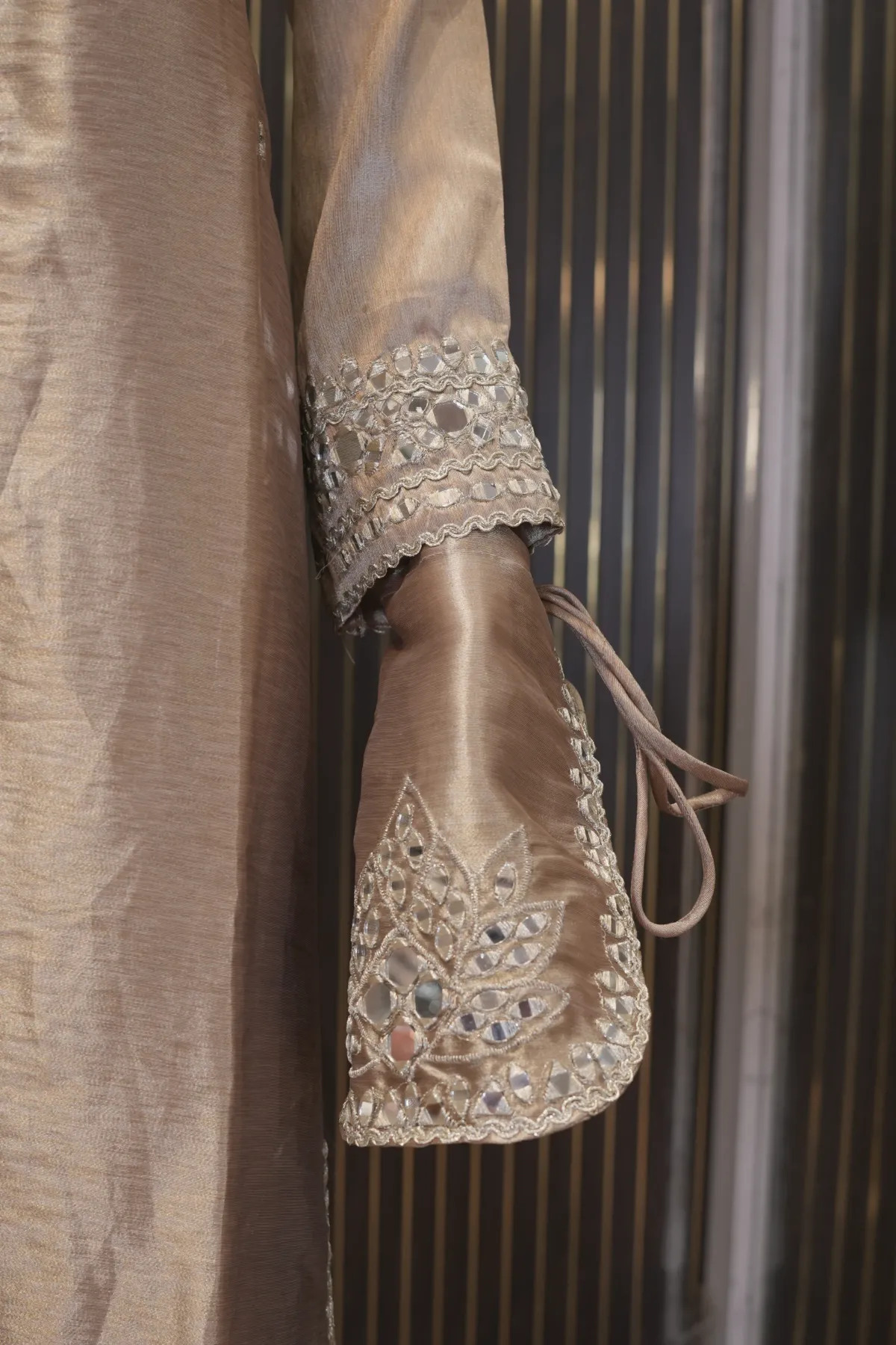 Champagne Beige Embellished Straight Kurta with Trousers thumbnail 4