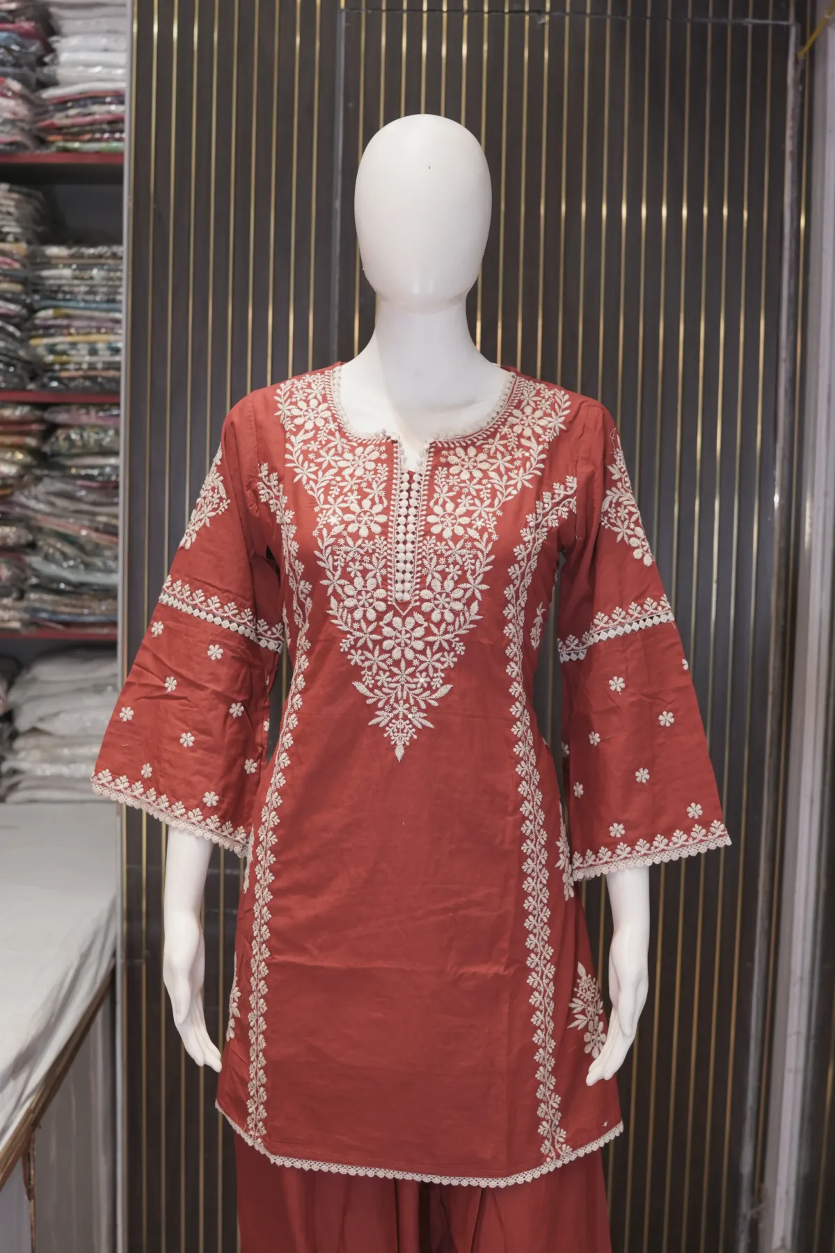 Rust Red Embroidered Kurta Salwar Set with Dupatta thumbnail 5