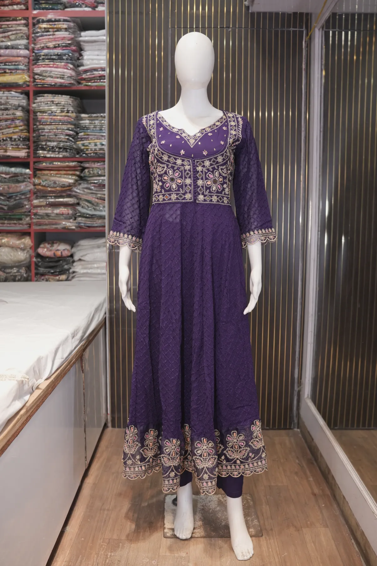 Royal Purple Embroidered Anarkali Suit with Dupatta thumbnail 4