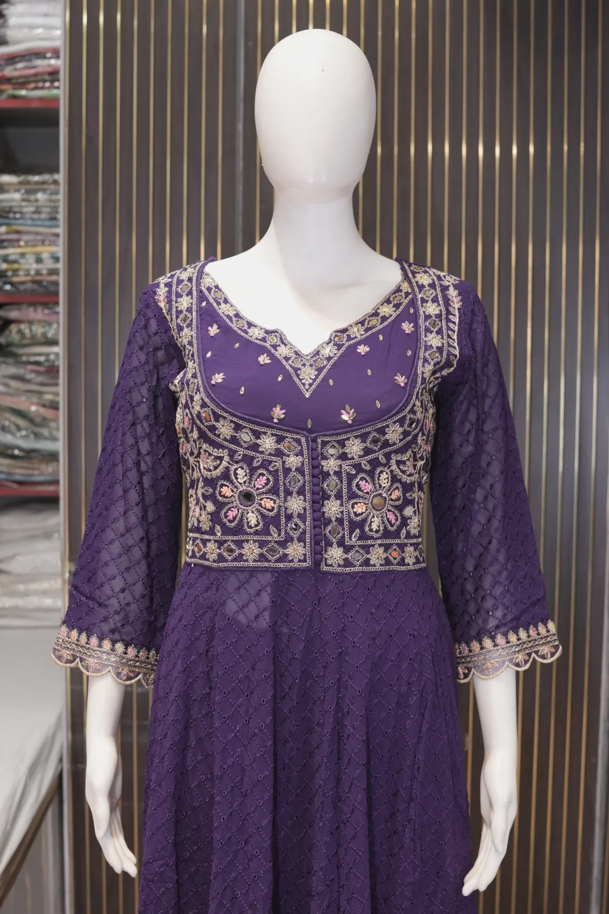 Royal Purple Embroidered Anarkali Suit with Dupatta thumbnail 5