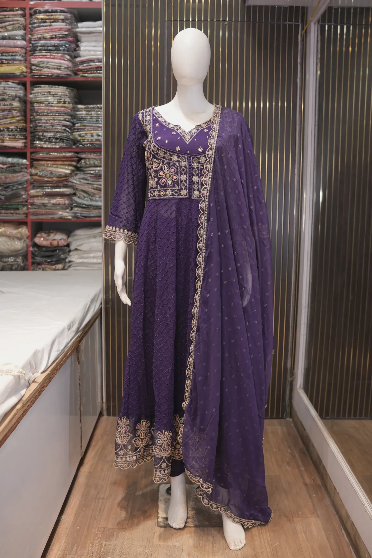 Royal Purple Embroidered Anarkali Suit with Dupatta thumbnail 2