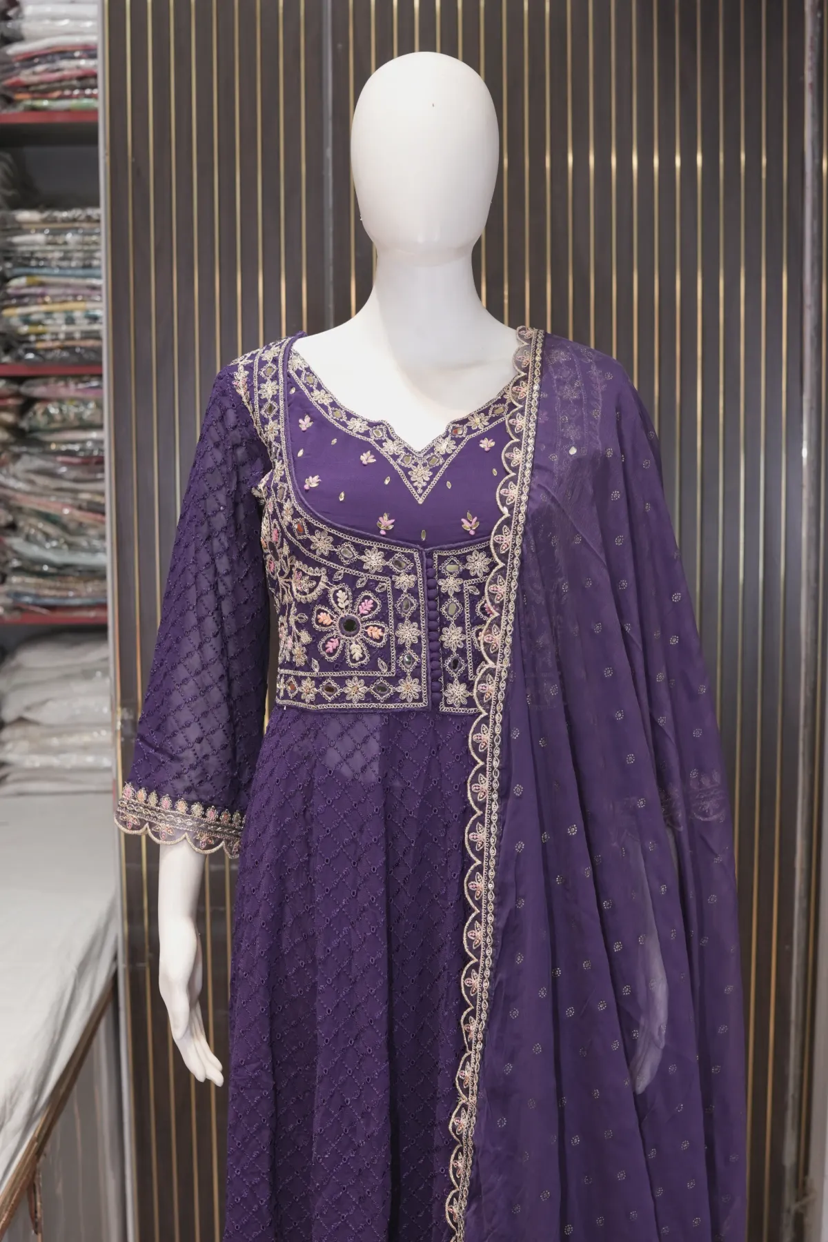 Royal Purple Embroidered Anarkali Suit with Dupatta thumbnail 3