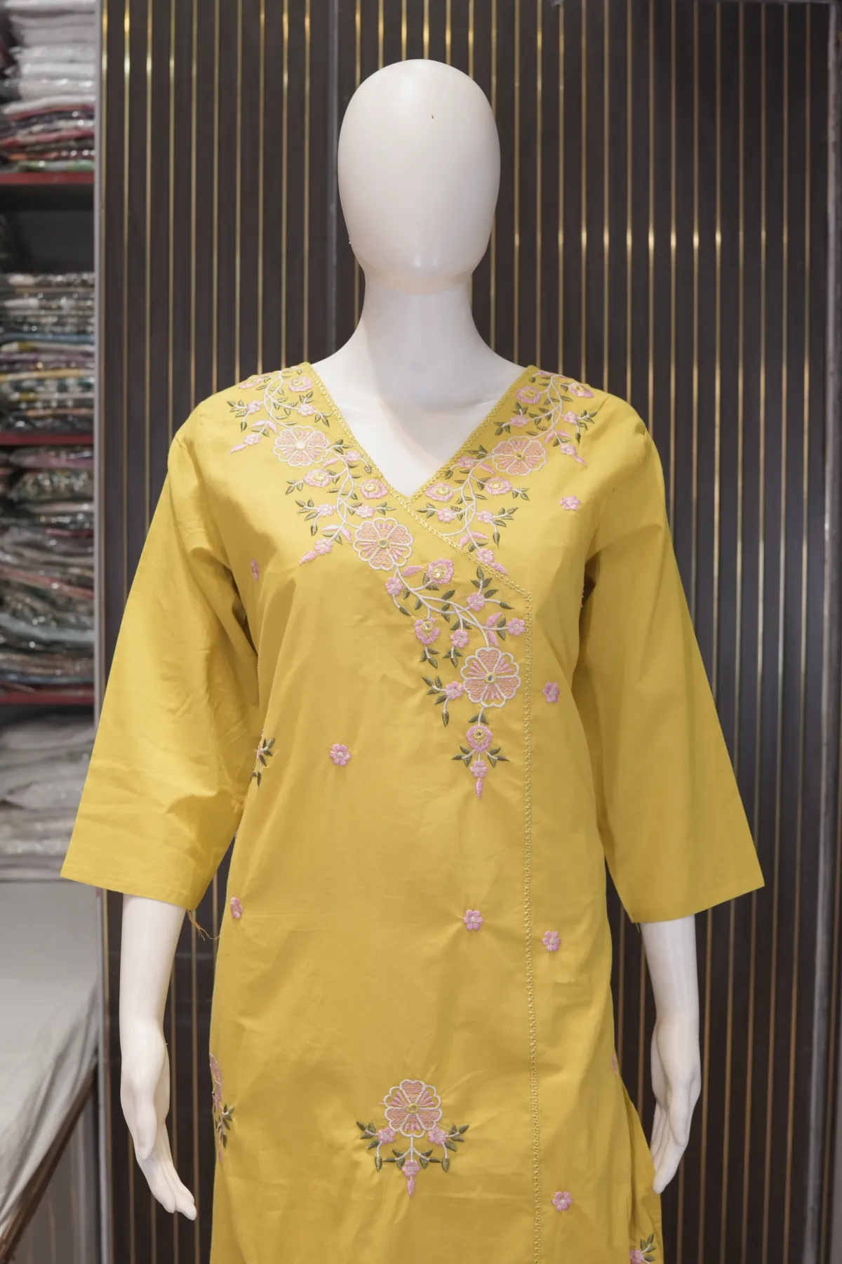 Mustard Yellow Embroidered Straight Kurta Pant Set with Dupatta thumbnail 5