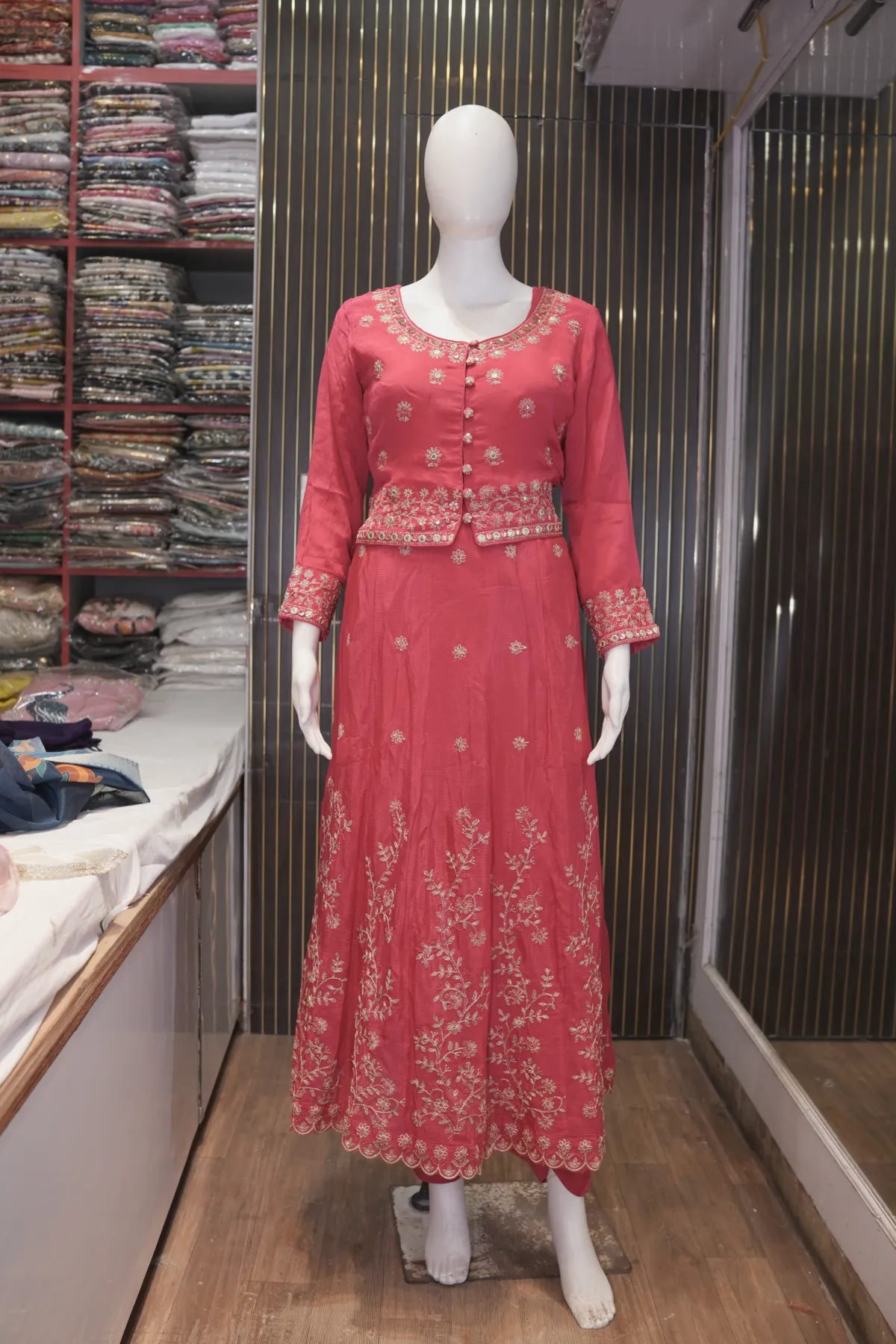 Rose Pink Embroidered Anarkali Suit Set with Dupatta thumbnail 3