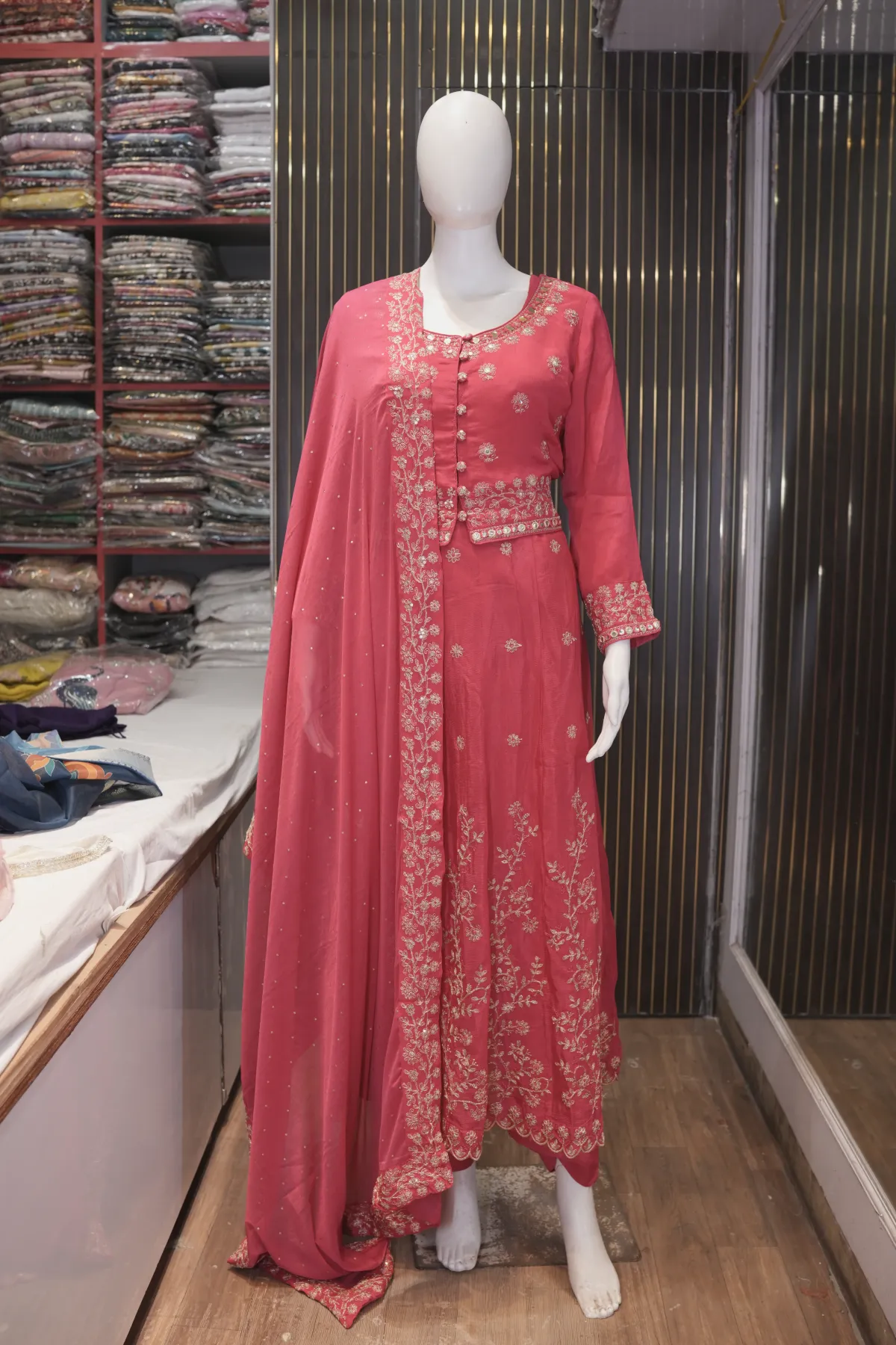Rose Pink Embroidered Anarkali Suit Set with Dupatta thumbnail 2