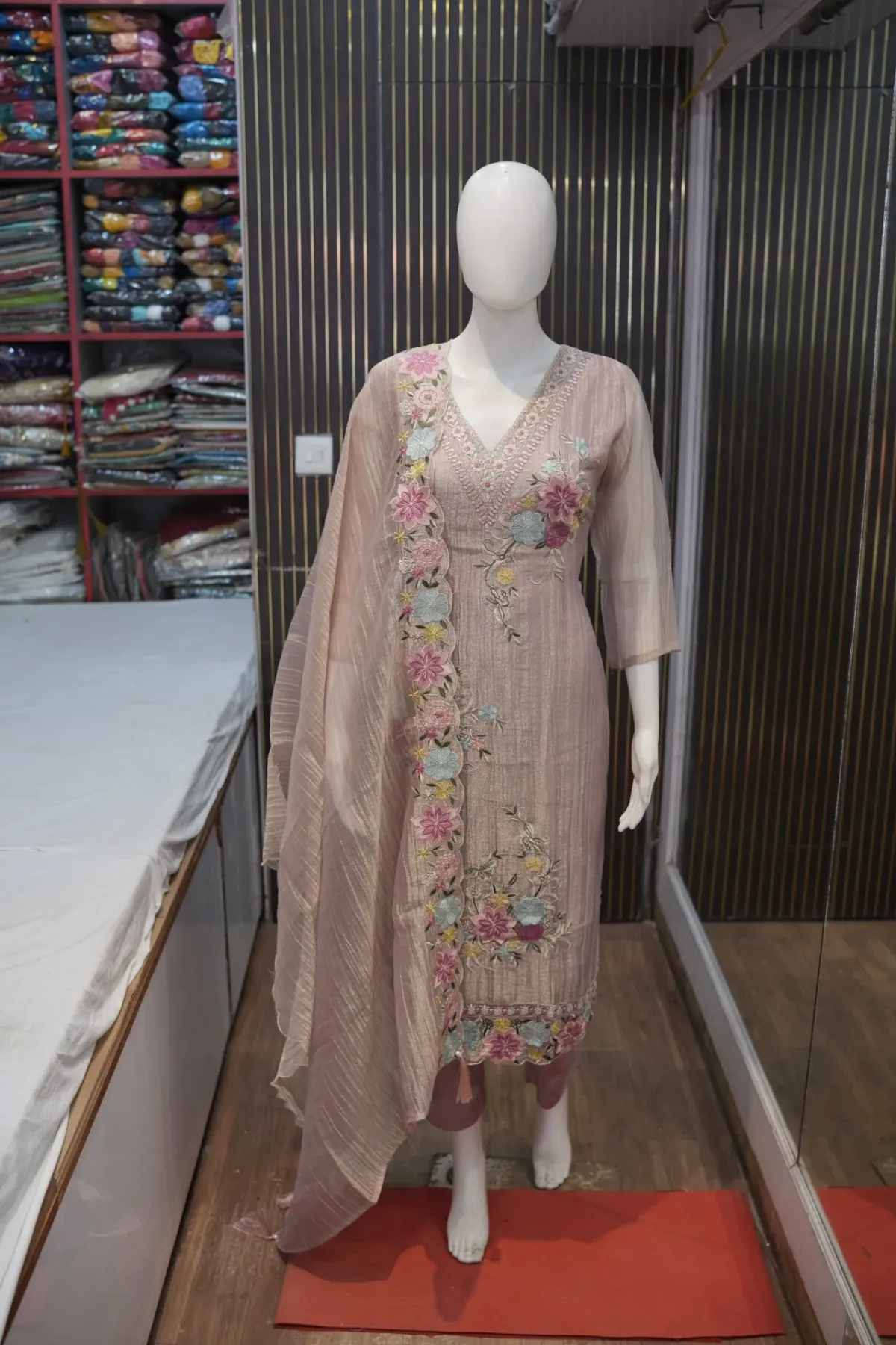 Dusty Rose Floral Embroidered Salwar Suit Set thumbnail 2