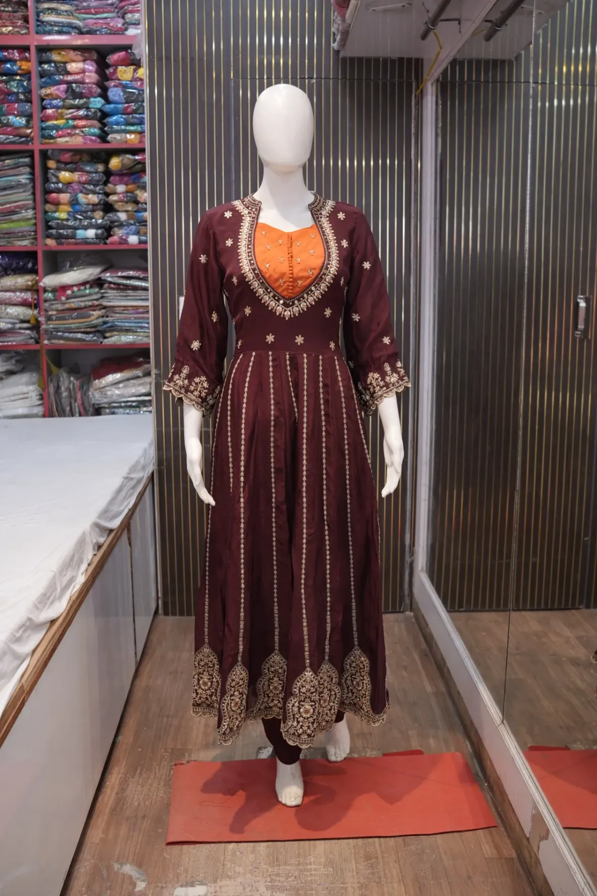 Maroon & Rust Gold-Embroidered Anarkali Suit Set thumbnail 4