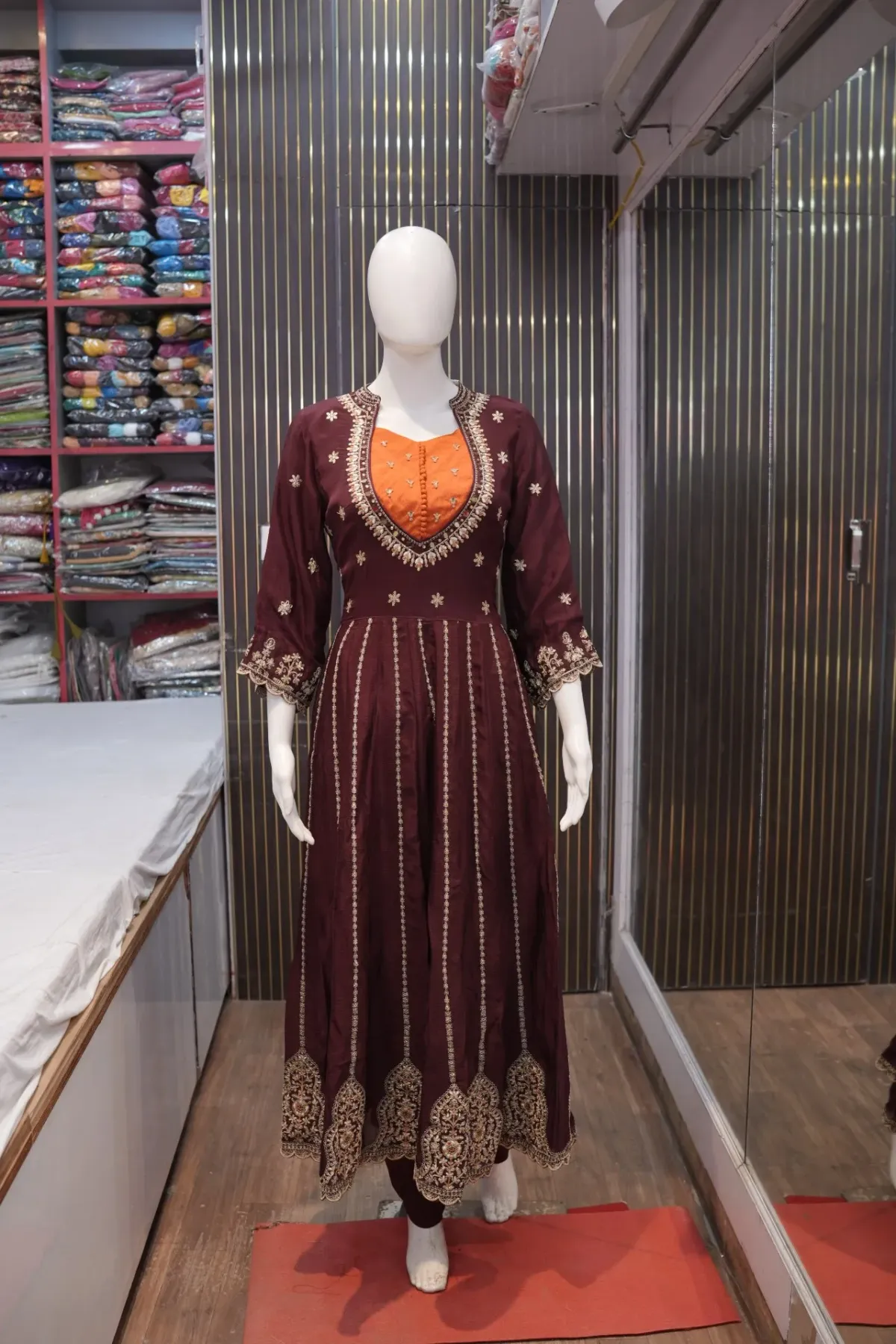 Maroon & Rust Gold-Embroidered Anarkali Suit Set thumbnail 5