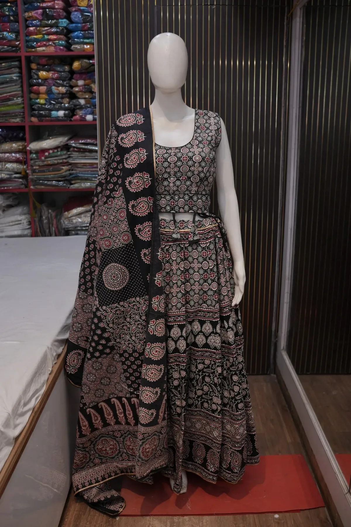 Black Printed Lehenga Choli with Matching Dupatta thumbnail 2