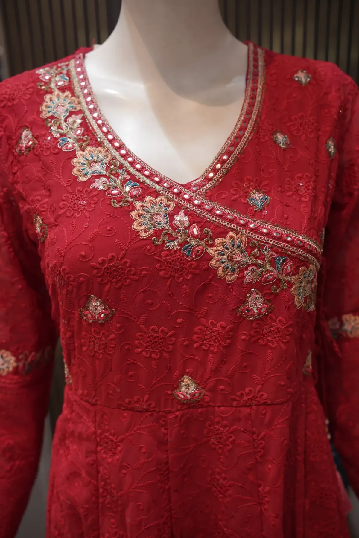 Maroon Embroidered Anarkali Suit with Matching Dupatta thumbnail 4