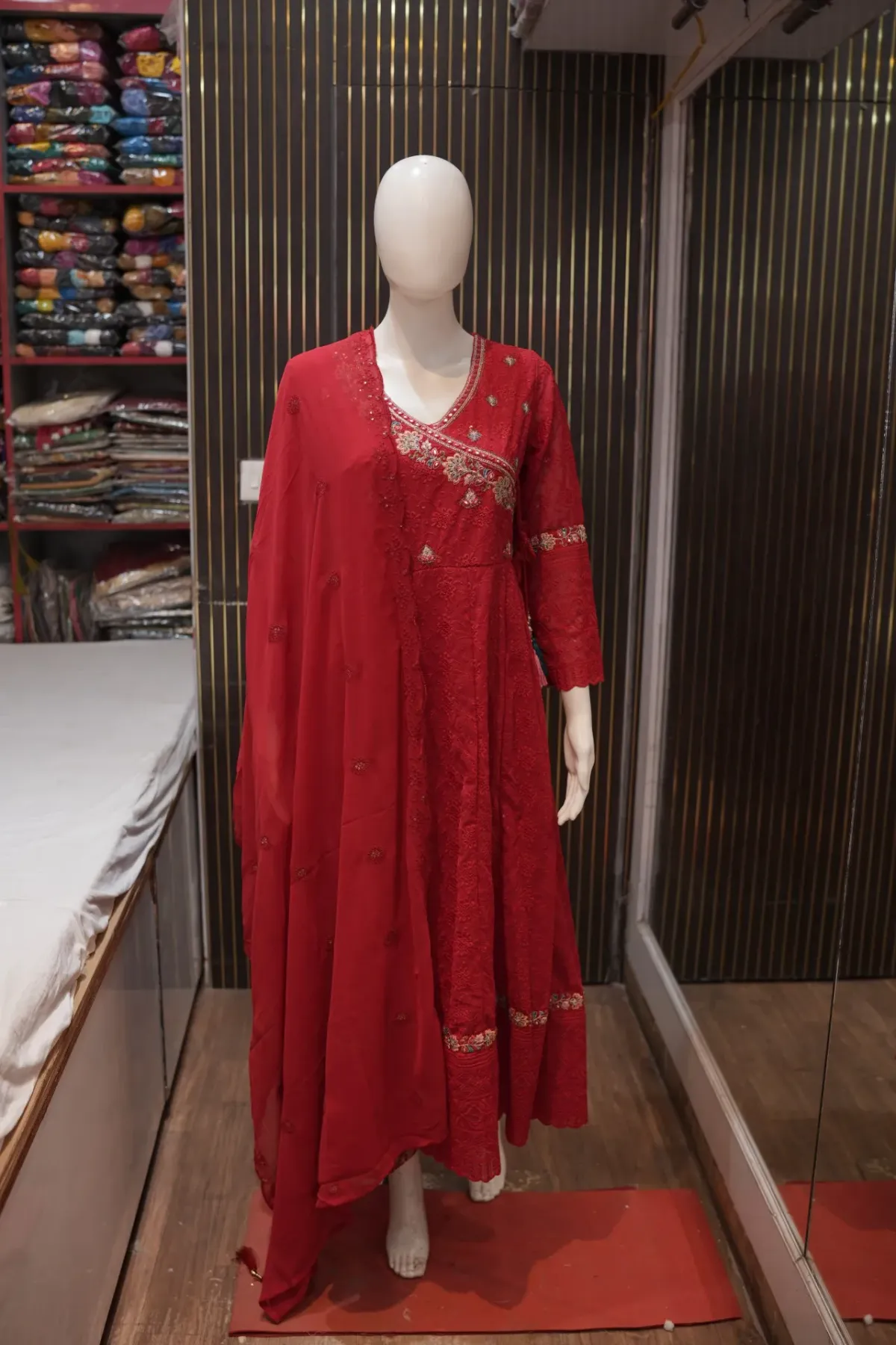 Maroon Embroidered Anarkali Suit with Matching Dupatta thumbnail 2