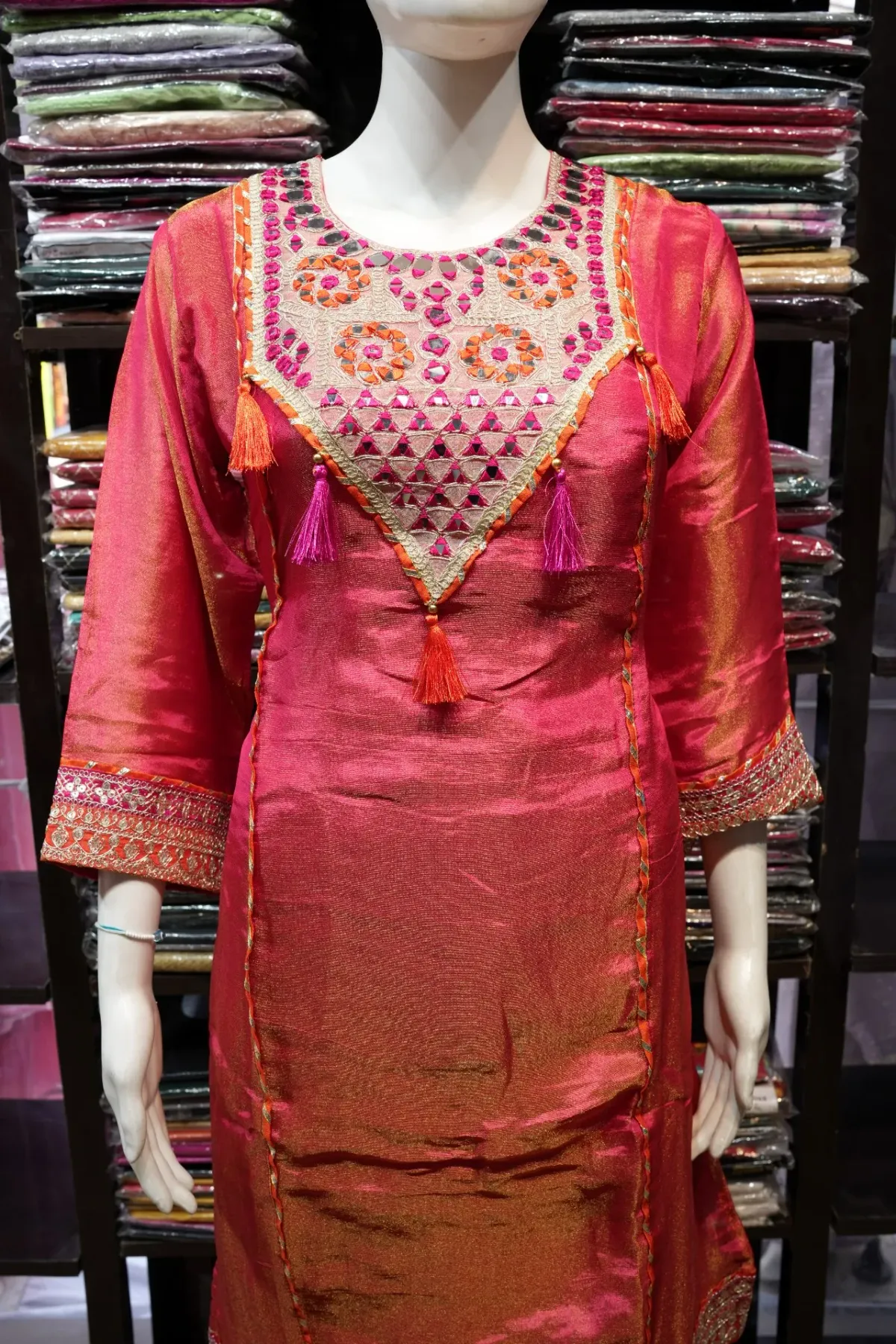 Fuchsia Pink Embroidered Festive Kurta Palazzo Set with Dupatta thumbnail 3