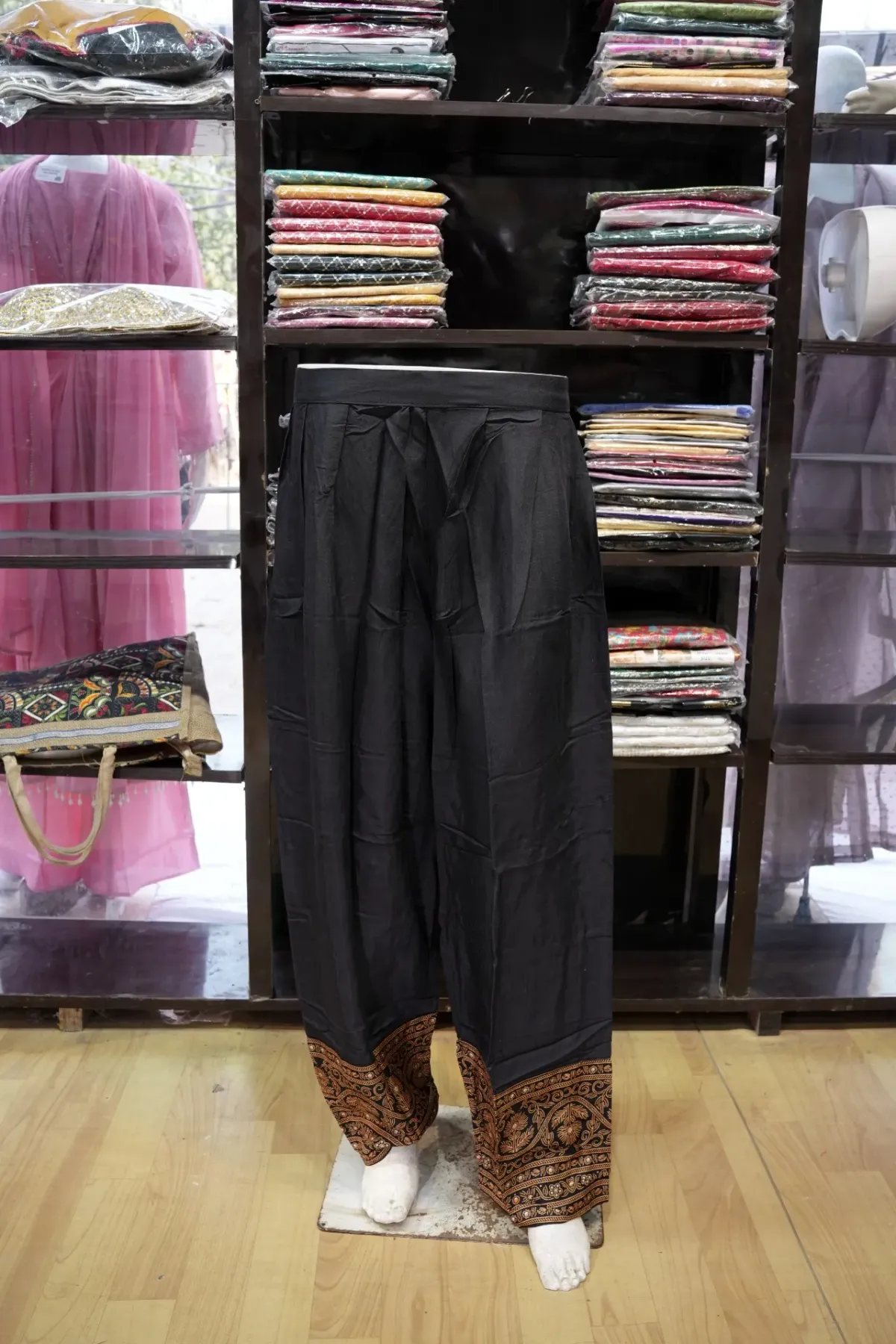 Olive Green, Rust & Black Embroidered Salwar Suit Set with Striped Dupatta thumbnail 4