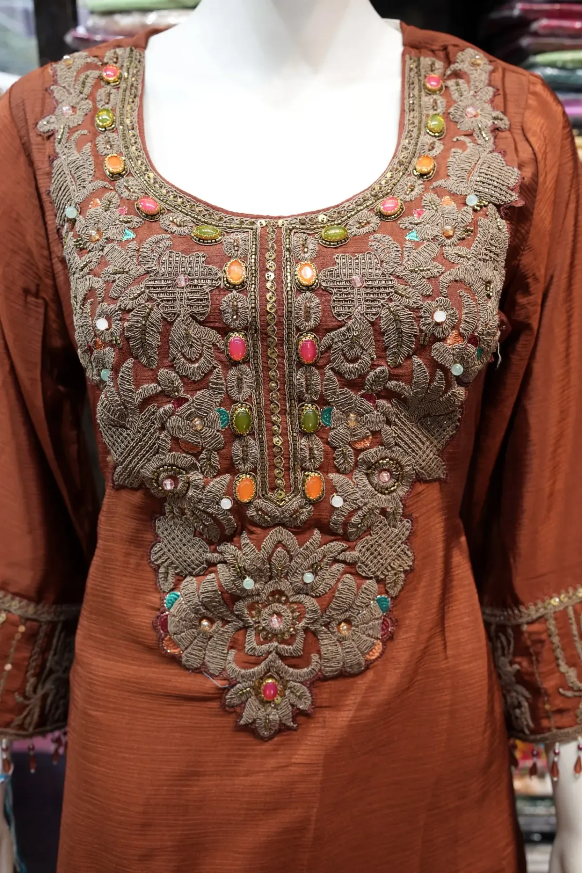 Rust Brown Embroidered Salwar Suit Set with Matching Dupatta thumbnail 4