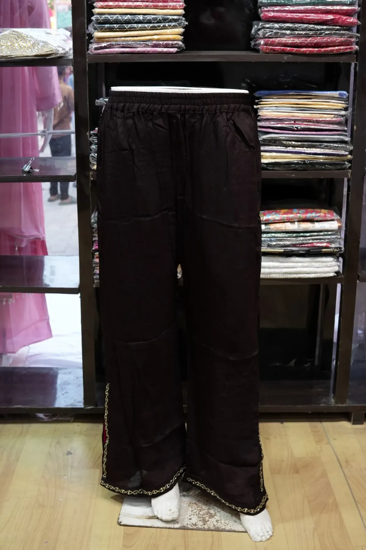 Dark Chocolate Brown Embroidered Suit Set with Magenta Dupatta thumbnail 5
