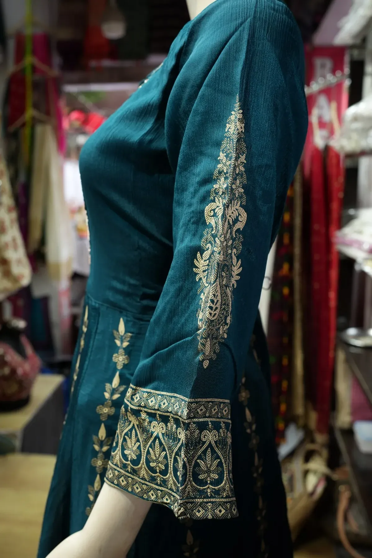 Teal Blue Gold Embroidered Anarkali Suit Set with Dupatta thumbnail 5