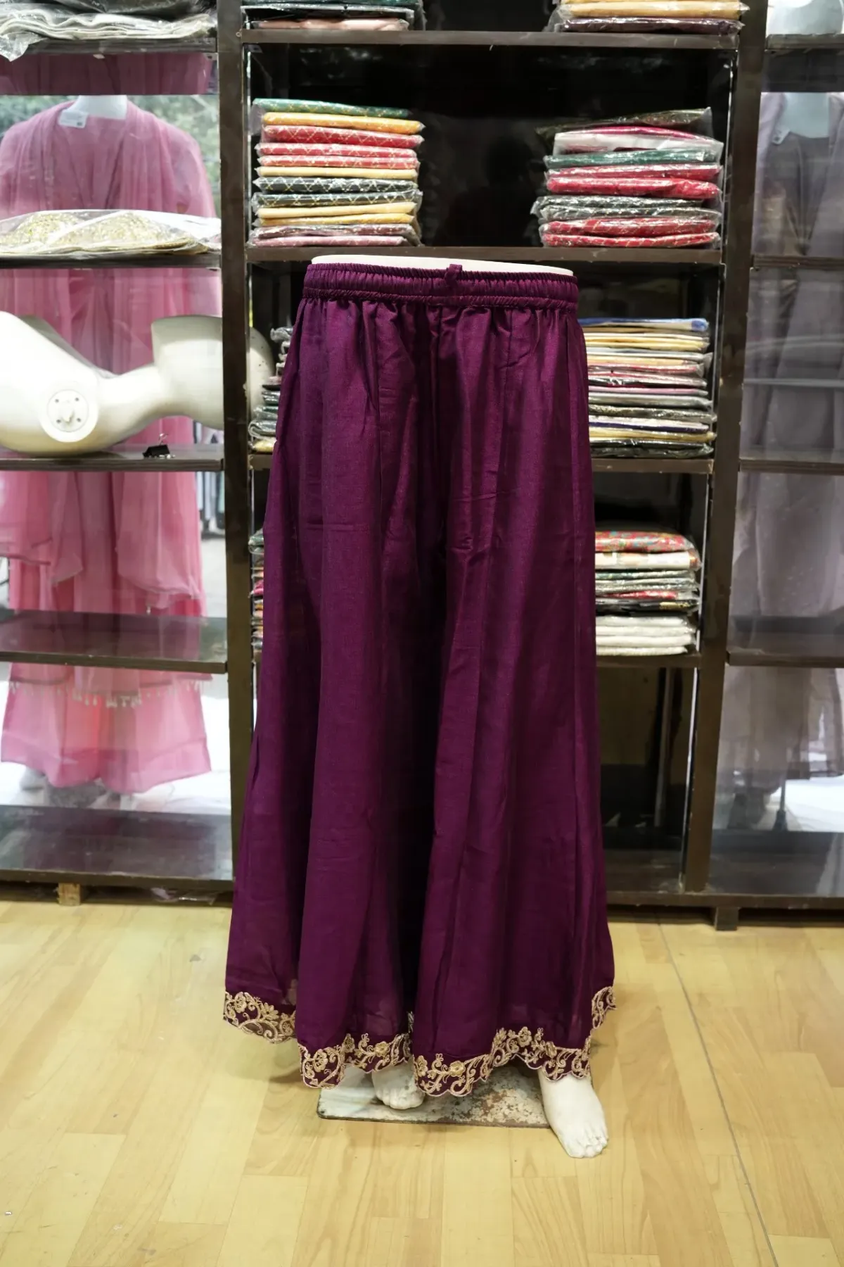 Royal Plum Gold-Embroidered Sharara Suit Set with Dupatta thumbnail 4