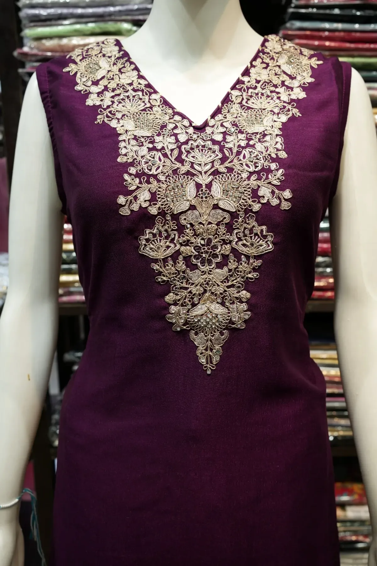 Royal Plum Gold-Embroidered Sharara Suit Set with Dupatta thumbnail 3