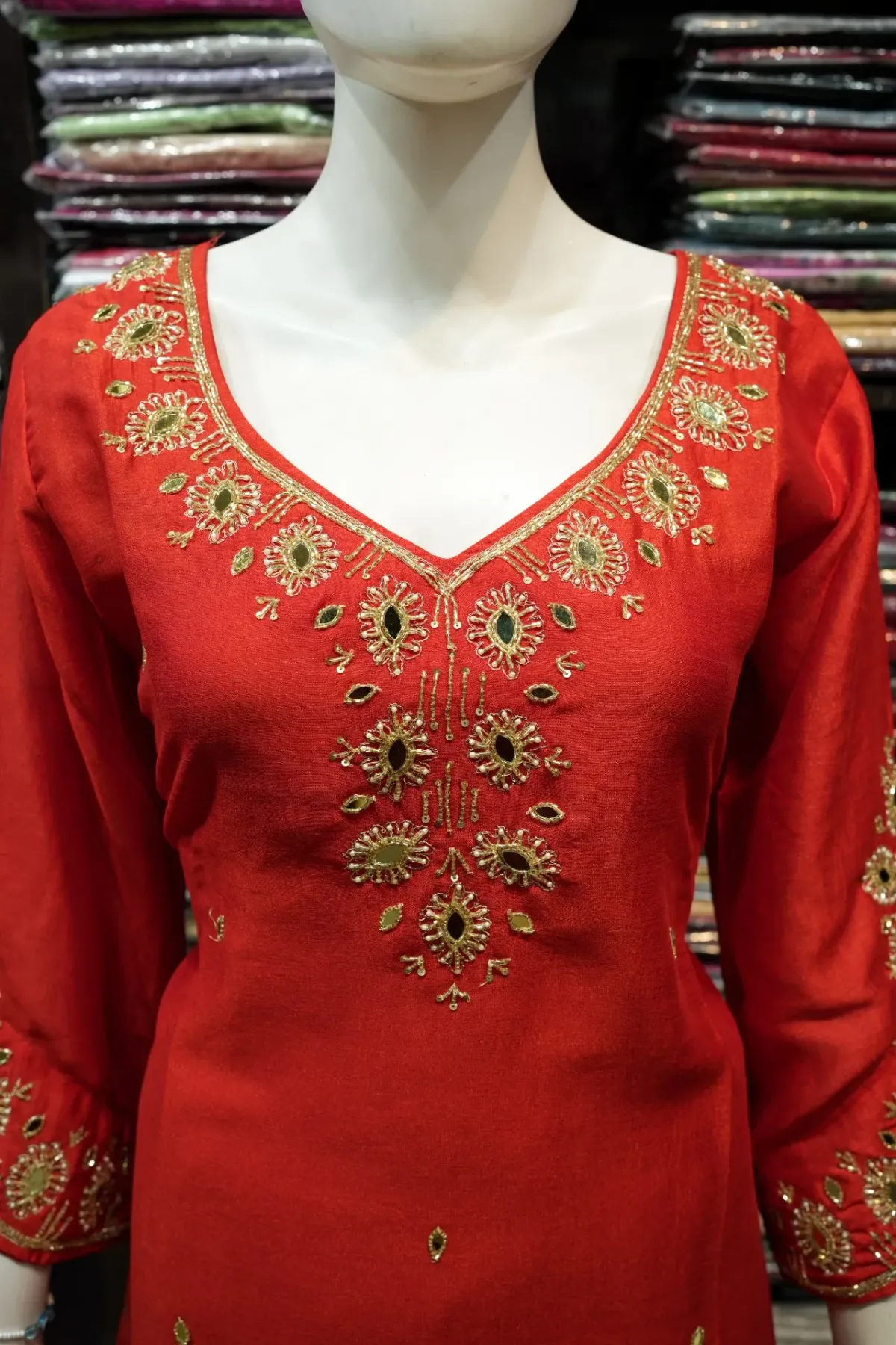 Ruby Radiance Red Embroidered Kurta Set with Dupatta thumbnail 4