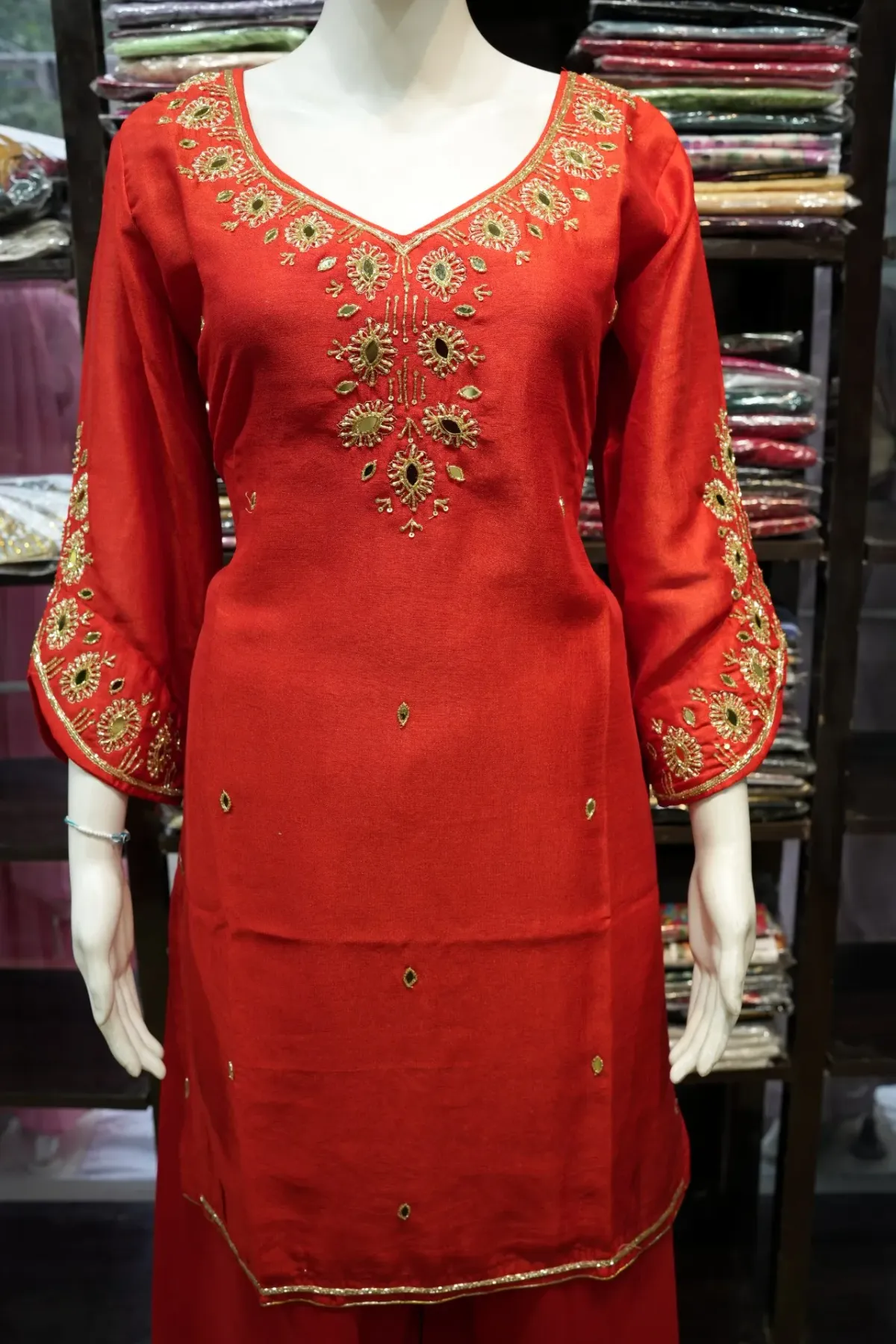 Ruby Radiance Red Embroidered Kurta Set with Dupatta thumbnail 3