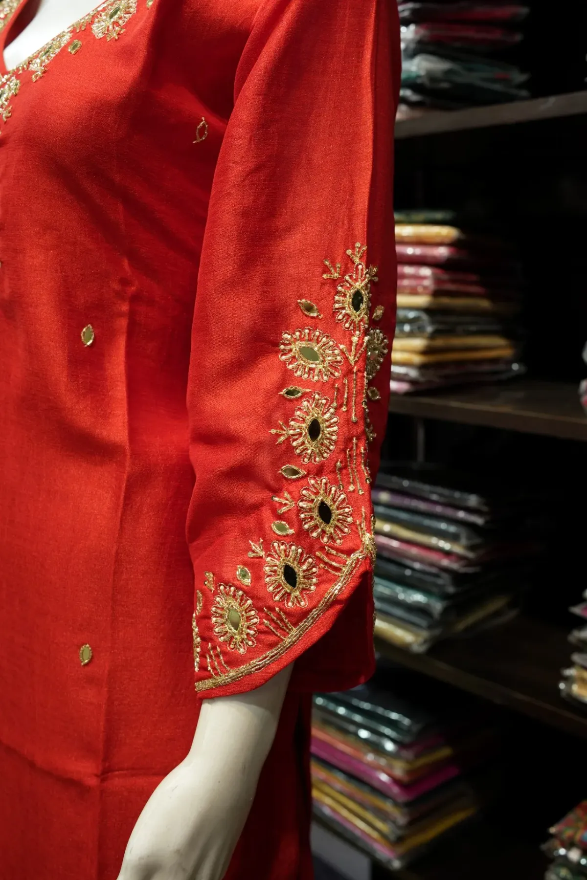 Ruby Radiance Red Embroidered Kurta Set with Dupatta thumbnail 5