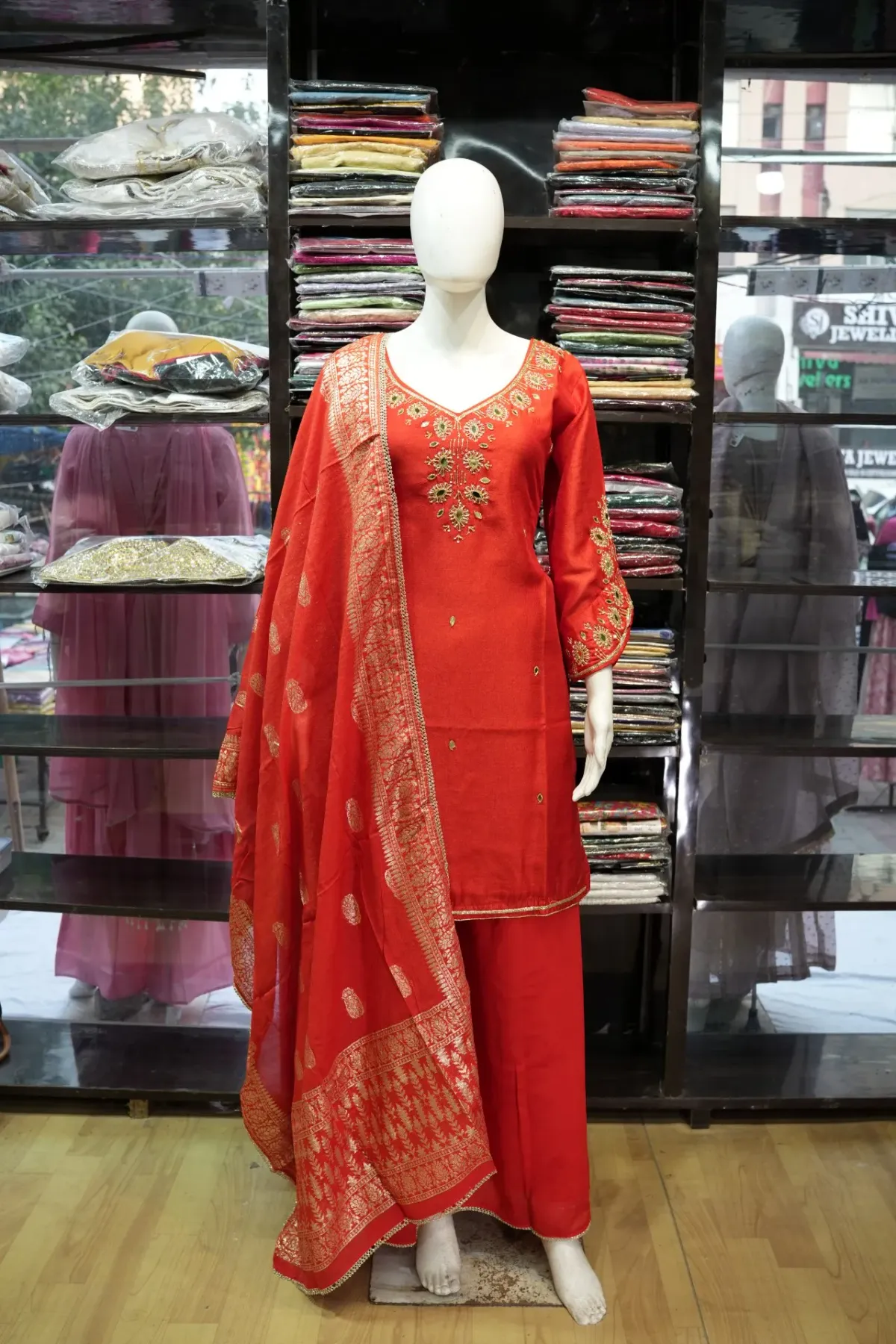 Ruby Radiance Red Embroidered Kurta Set with Dupatta thumbnail 2