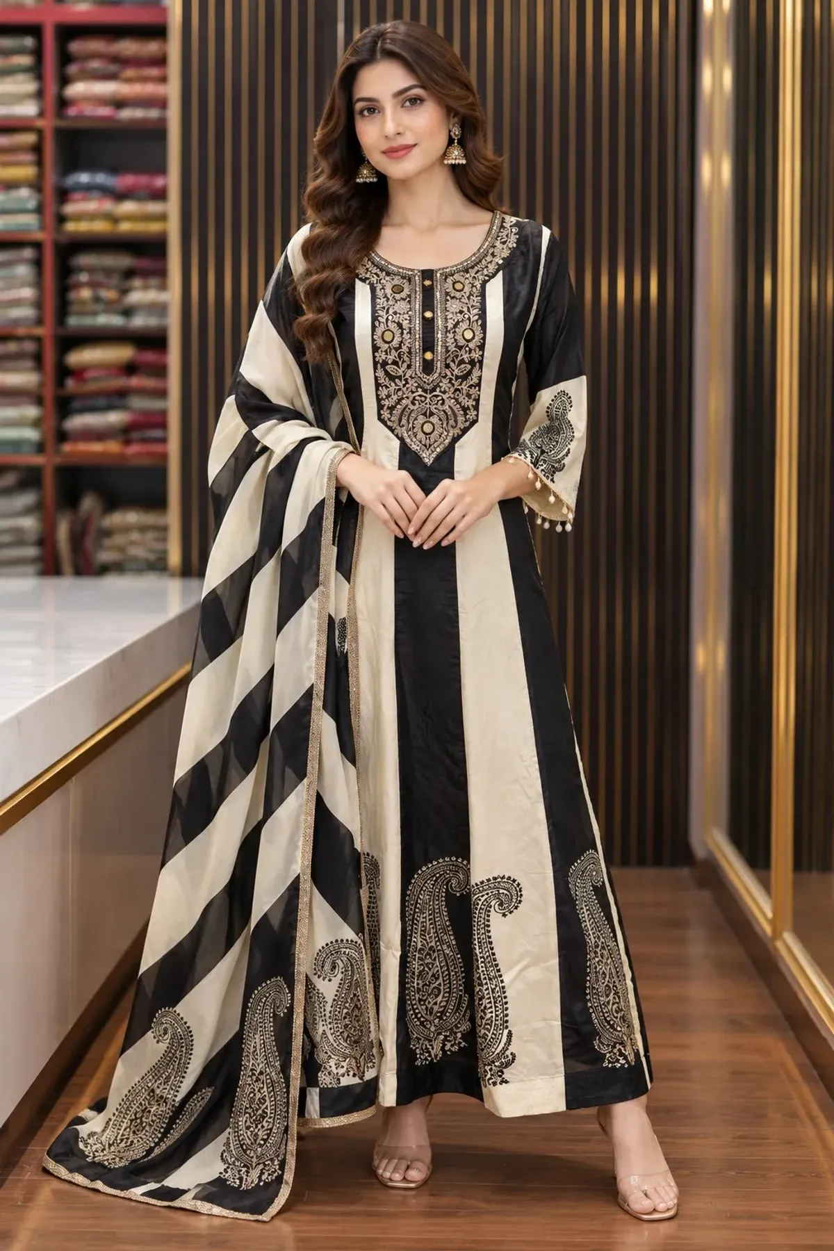 Black & Ivory Embroidered Ethnic Anarkali Suit