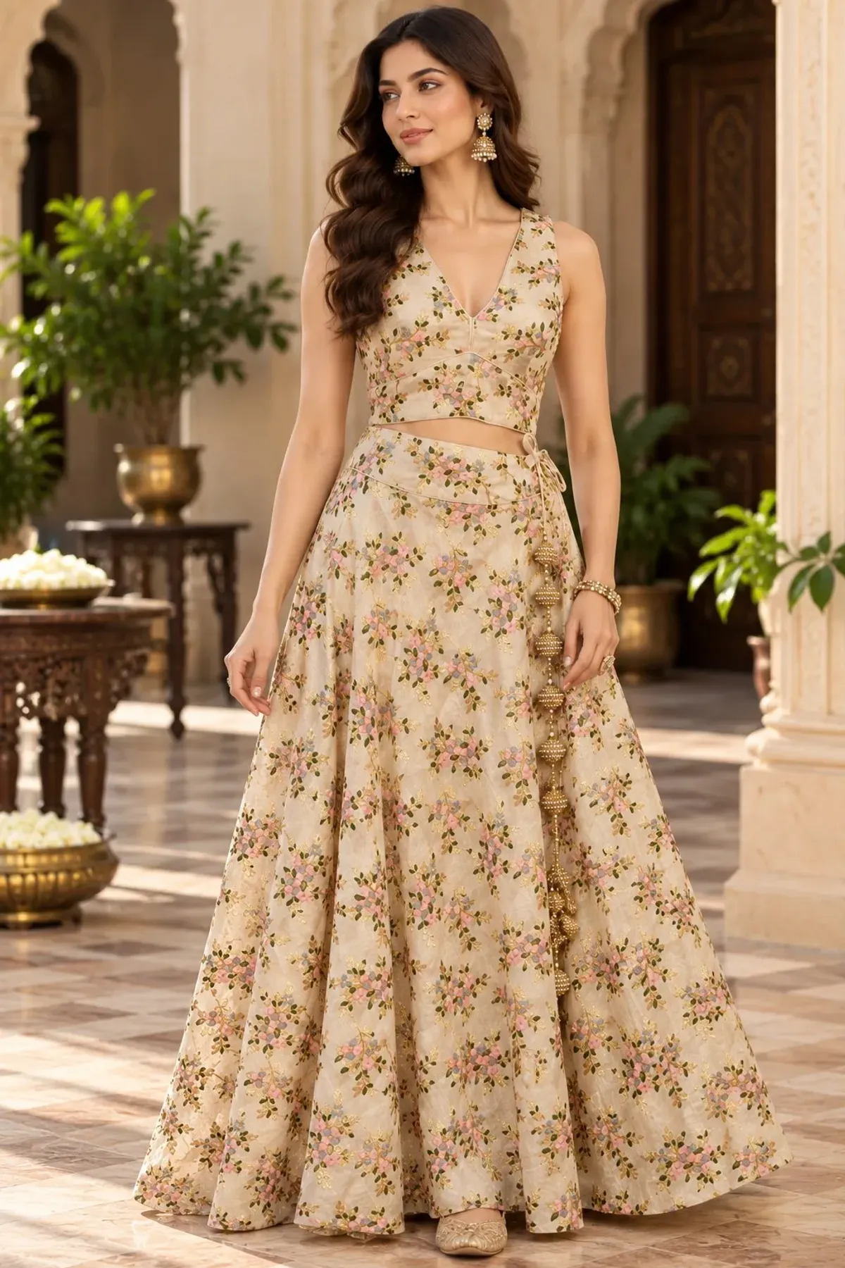 Ivory Floral Embroidered Lehenga Set