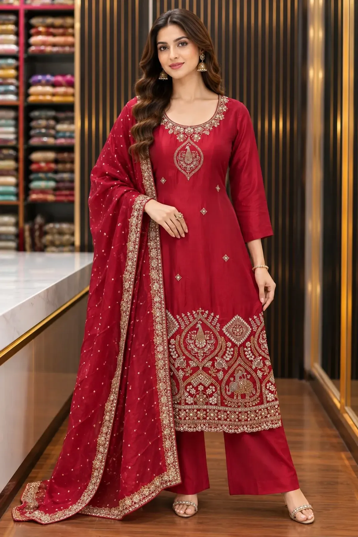Maroon Royal Zari Embroidered Salwar Suit Set